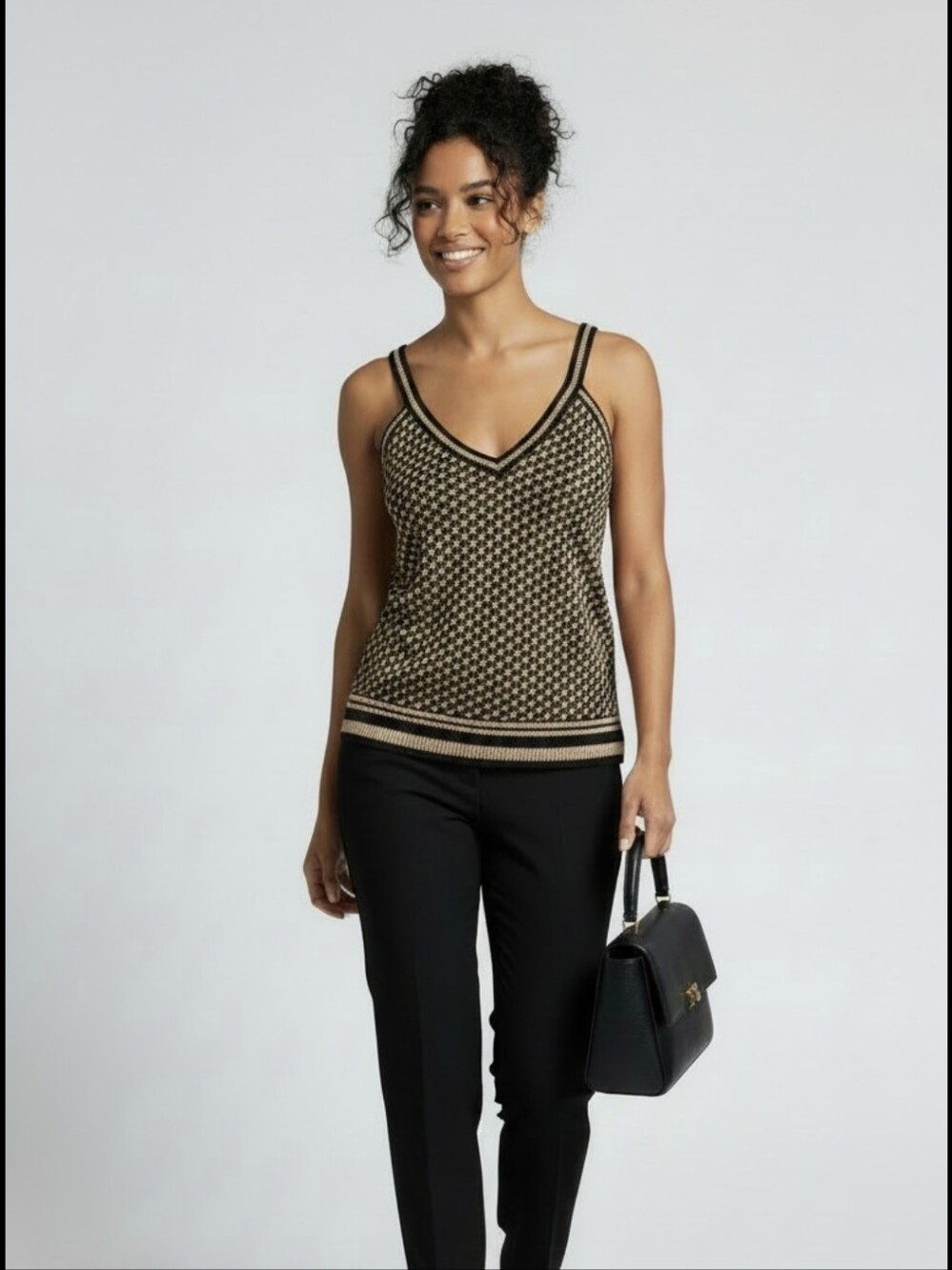 Zara Metallic Houndstooth Knit Tunic Top Size L
